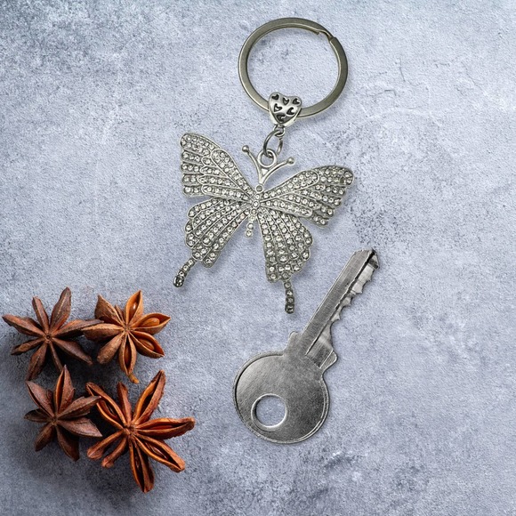 Evenchae Silver Butterfly Keychain - Covered in Rhinestones - Gift Bag - 3”L - Picture 7 of 8